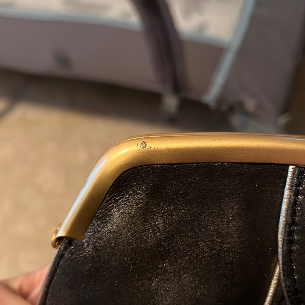 Kenneth Gene Black Suede Leather Kiss Lock Clutch Bag Silver Metallic Interior - Picture 7 of 7